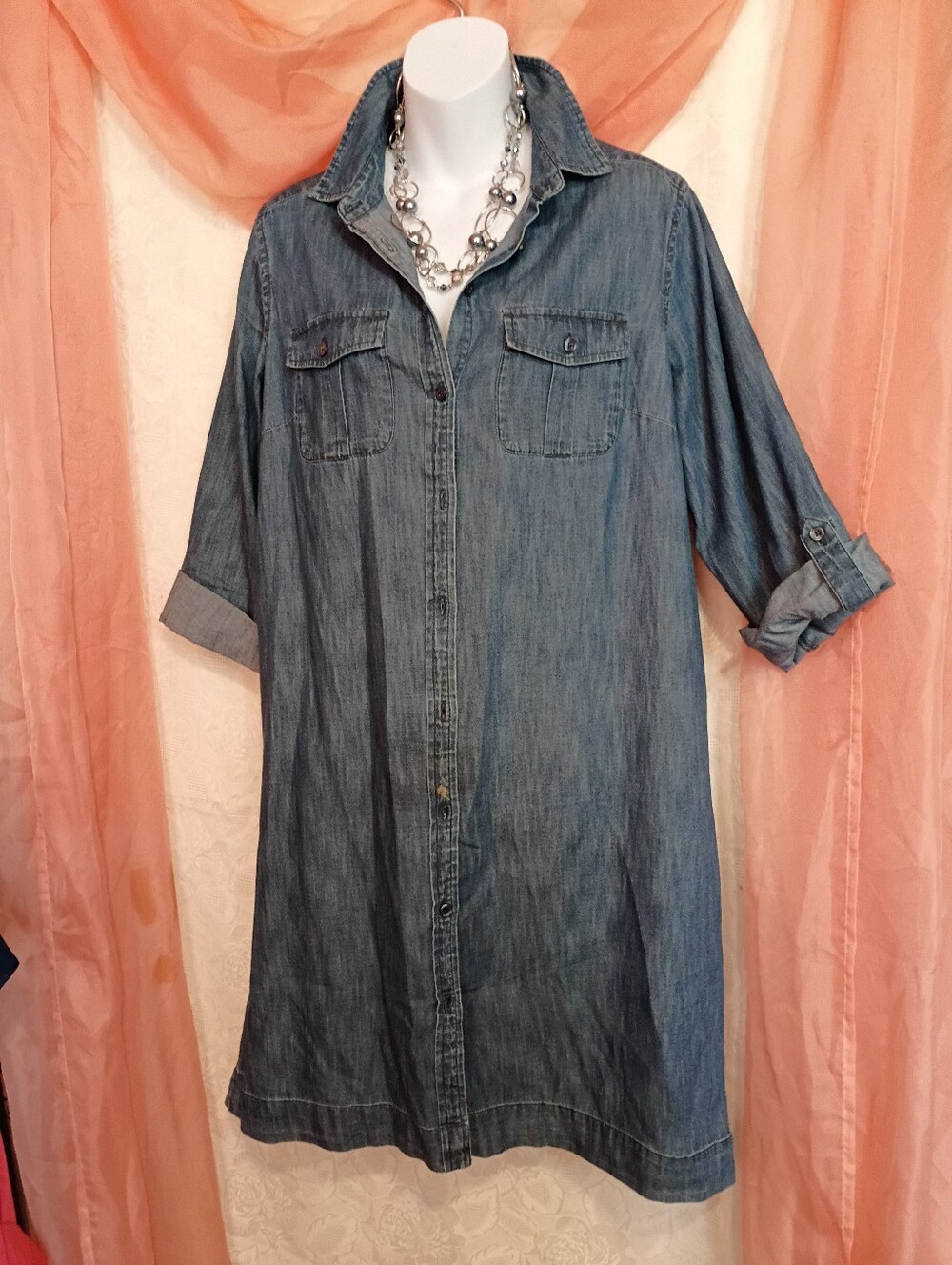LOFT Ladies Chambray Denim Button-Front Midi Shirt Dress Sz 10 - Picture 1 of 7
